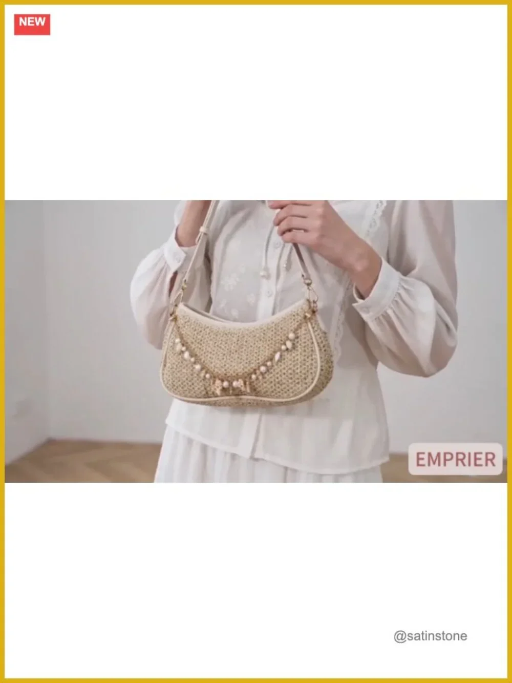 Woven Raffia Hobo Bag with Seashell Charm Chain, Adjustable Strap